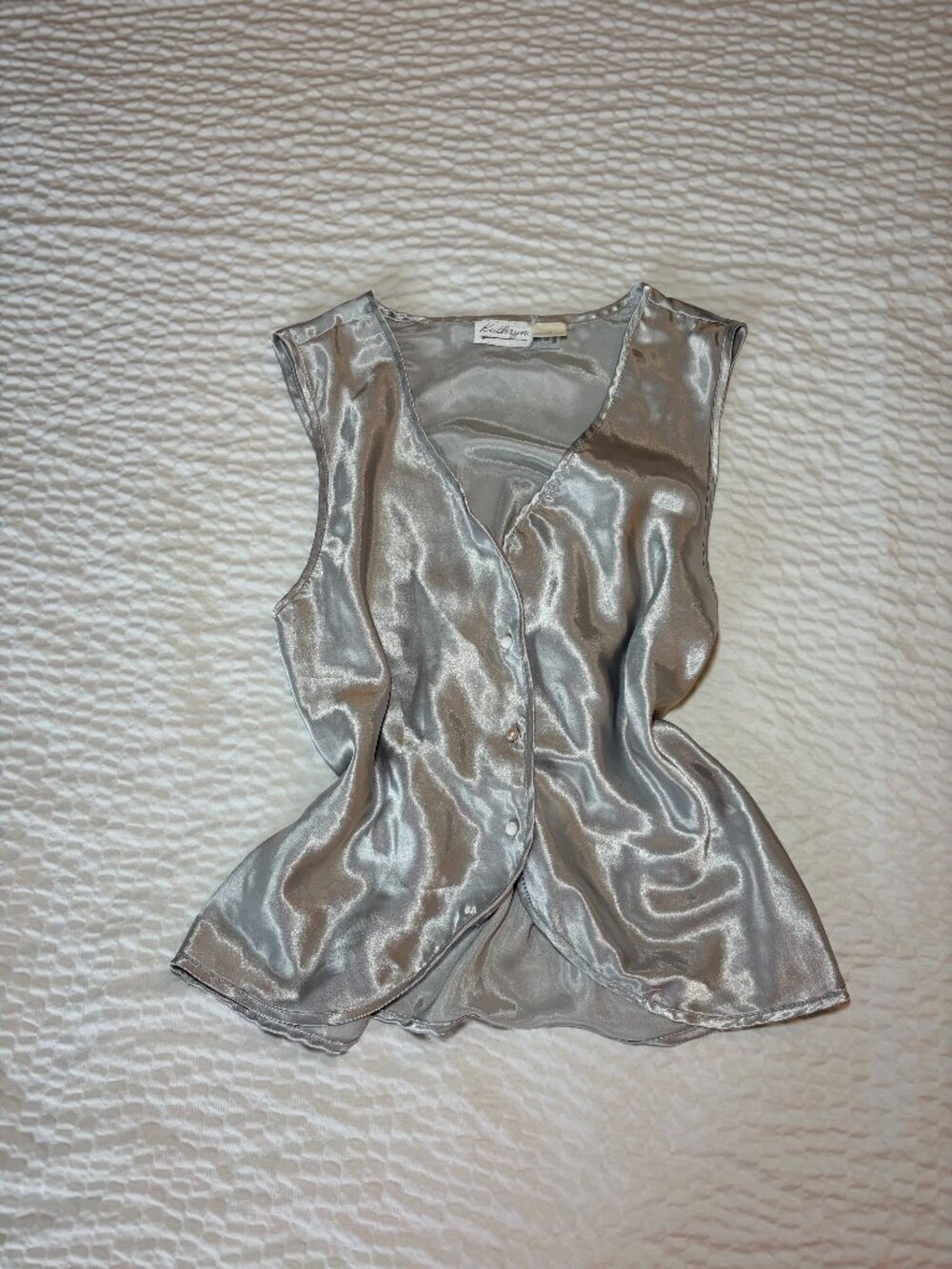 Y2K vintage shiny silver satin button up vest party metallic